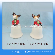 Personalized ceramic christmas bell decoration with cute reindeer figurine